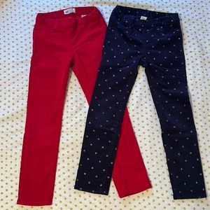 H&M corduroy jeggings girls size 6-7 lot of 2 Red and Navy Blue